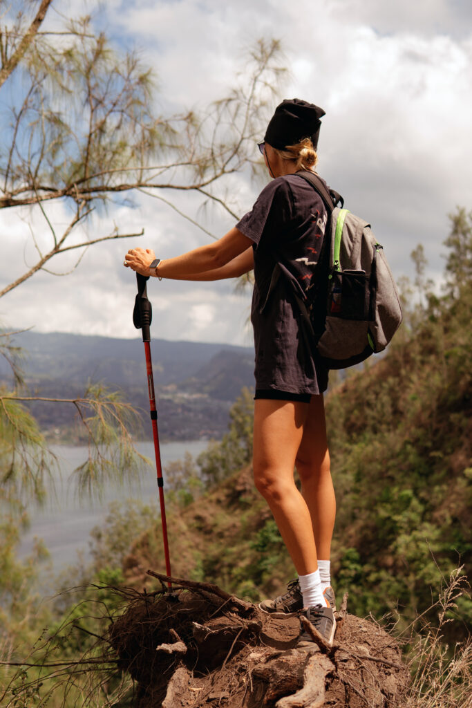 woman goes trekking. bali